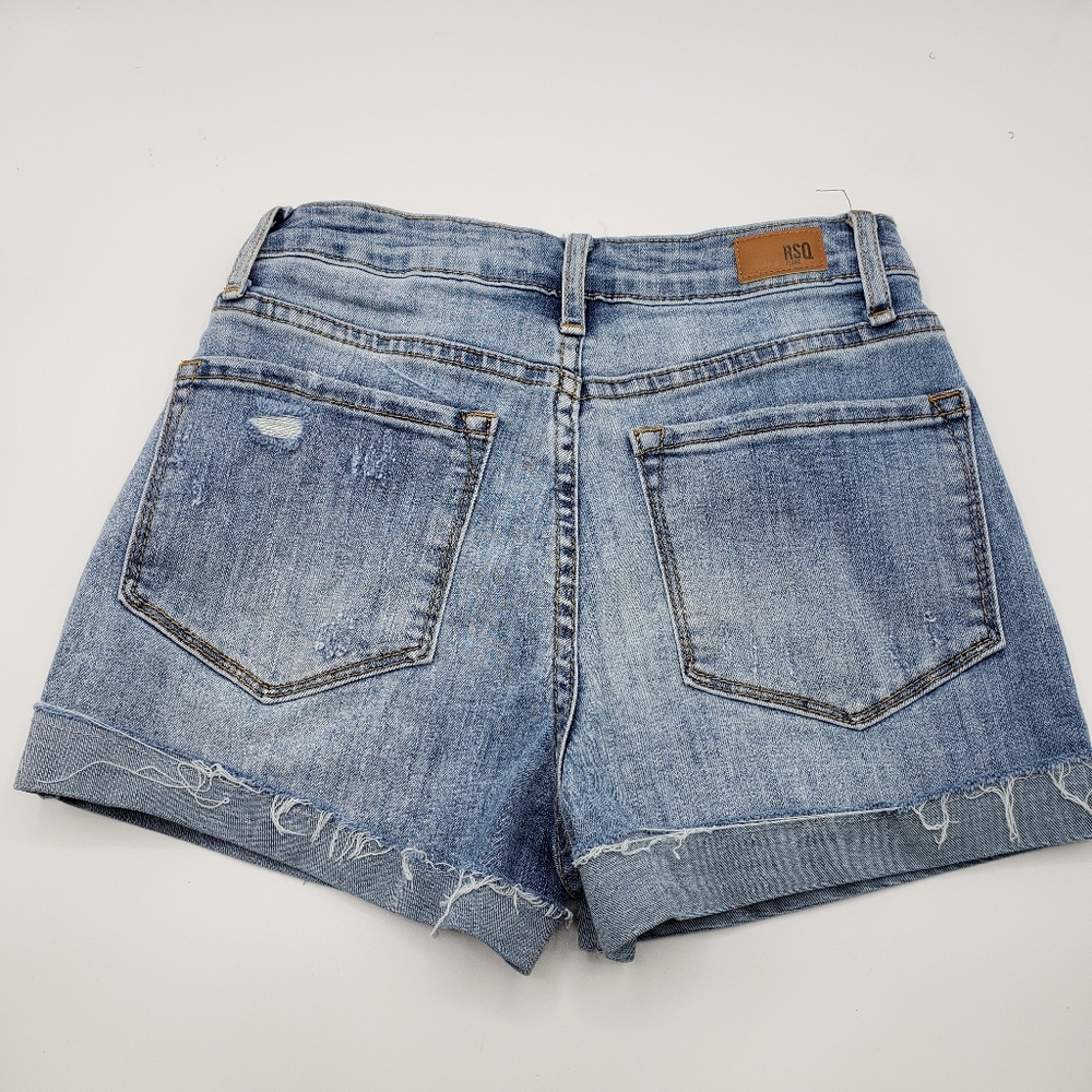 RSQ Womens Super High Rise Mom Jean Shorts Cuff Distressed Size 1 W25 - Picture 3 of 4